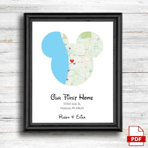 Mickey Mouse Aangepaste Housewarming Gift / Onze eerste Home / Gepersonaliseerde kaart / Nieuw huis / New Home Gift / Digitale Download