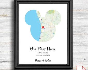 Mickey Mouse Custom Housewarming Gift / Nuestra Primera Casa / Mapa Personalizado / Nuevo Hogar / Nuevo Regalo para el Hogar / Descarga Digital