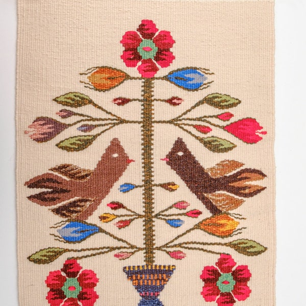 Kilim floral Tree of Life Oltenia, petit tapis / tout neuf / environ 42 x 33 cm / fait main en Roumanie par un maître tisserand / pure laine sur coton