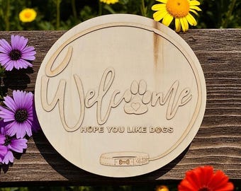 Mam nadzieję, że lubisz psy SVG | 18-calowy okrągły drewniany wieszak na drzwi, plik do wycięcia | Cyfrowe pobranie gotowe do obróbki laserowej | Tabliczka na drzwi wejściowe dla miłośników psów