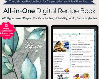 Digitaal receptenboek, gelinkte wekelijkse maaltijdplanners en boodschappenlijsten, GoodNotes, Notability, Xodo