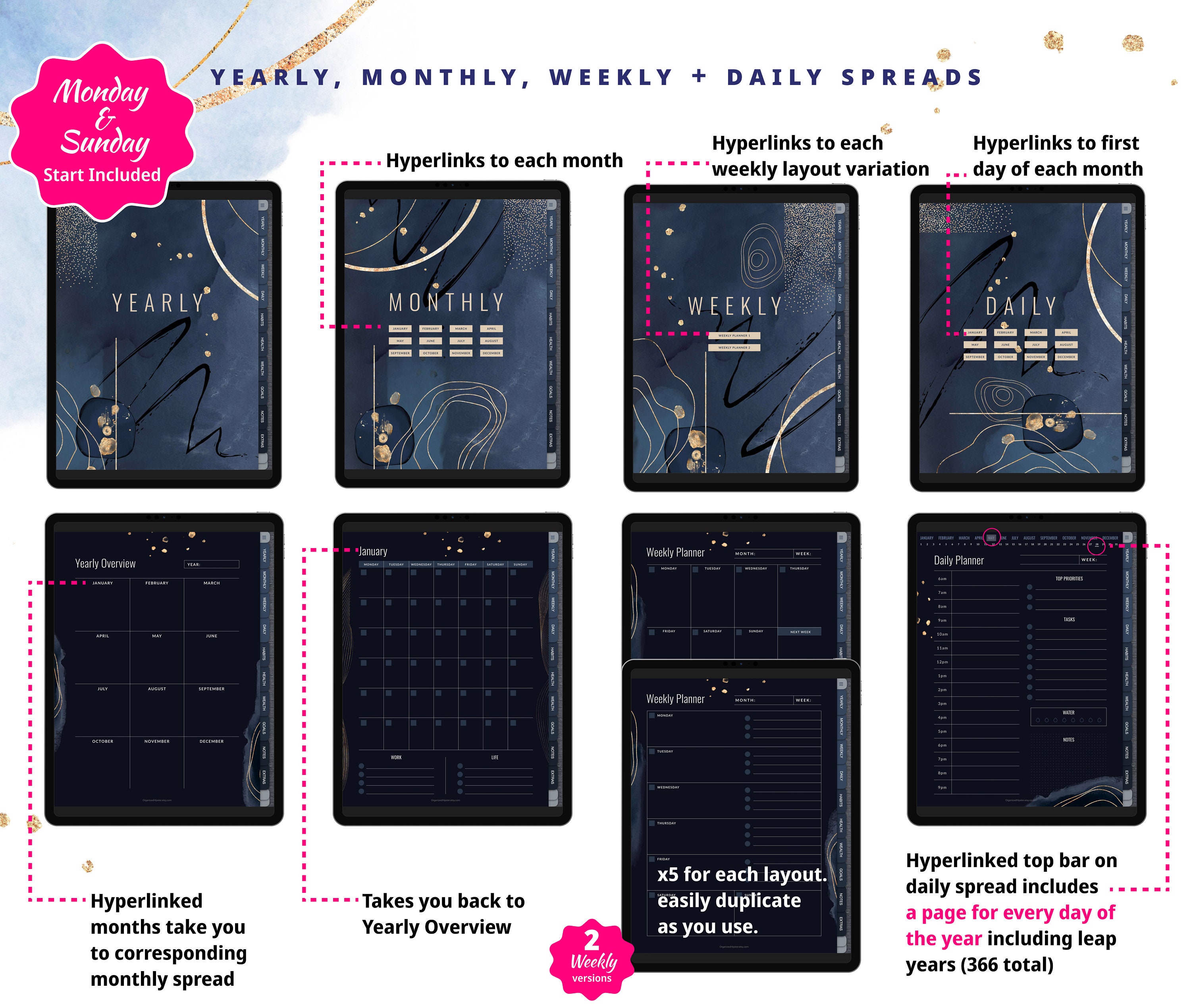 Undated Digital Planner Dark Mode, All in One iPad Planner, Goodnotes ...