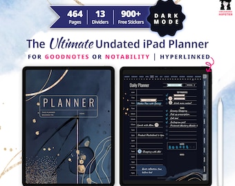 Undated iPad Planner Bundle for Goodnotes or Notability DARK MODE | All in One Digital Planner Hyperlinked | Ultimate iPad Planner