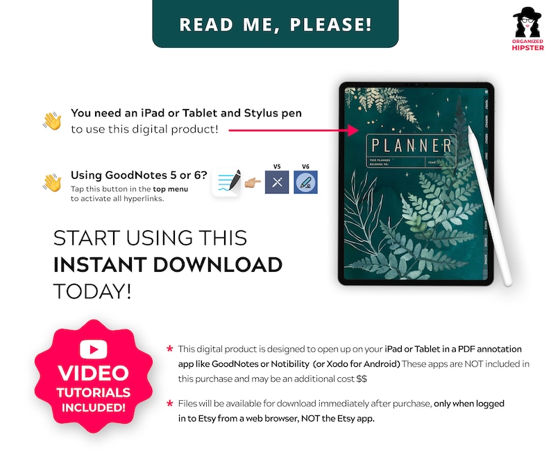 Instant download, no physical product will be shipped. This digital planner is designed to open on your iPad or Tablet in a PDF annotation app like GoodNotes or Notability, or Xodo for Android. Files will be available for download after purchase.