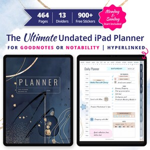 Undated iPad Planner Bundle for Goodnotes or Notability | All in One Digital Planner Hyperlinked | Ultimate iPad Planner + Digital Stickers