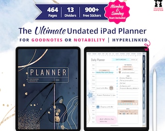 Undated iPad Planner Bundle for Goodnotes or Notability | All in One Digital Planner Hyperlinked | Ultimate iPad Planner + Digital Stickers