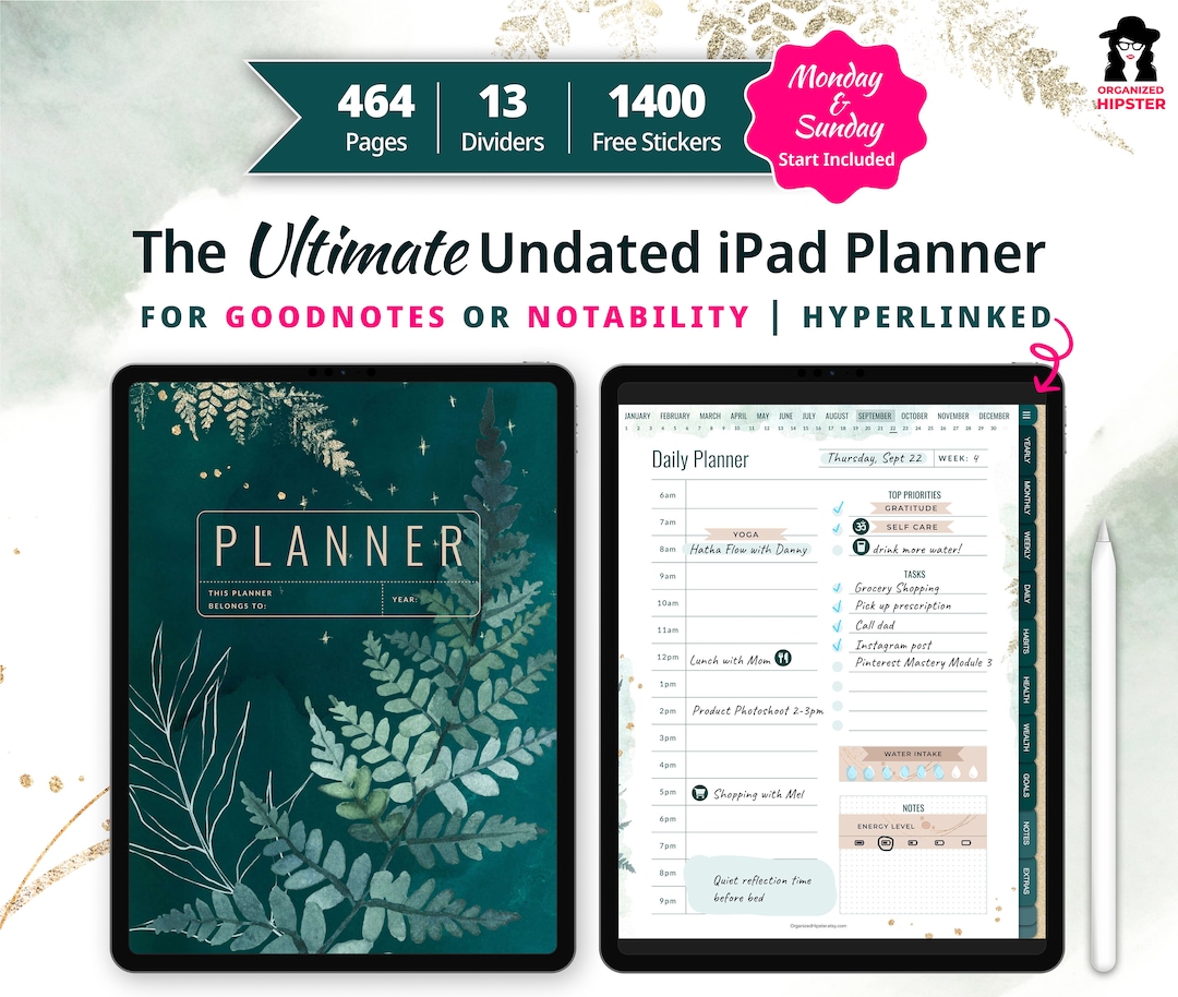 Undated Digital Planner, All in One iPad Planner, Goodnotes ...