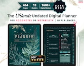 Undated Digital Planner Dark Mode, All in One iPad Planner, GoodNotes & Notability, Forest Green