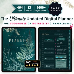 Undated Digital Planner Dark Mode | Simple GoodNotes Planner | Notability Planner | Daily Planner Digital  | All-in-one iPad Planner
