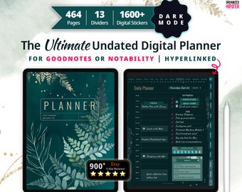 Undated Digital Planner Dark Mode | Simple GoodNotes Planner | Notability Planner | Daily Planner Digital  | All-in-one iPad Planner
