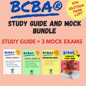 BCBA Study Guide and Mock Exams | 3 Mock Exams |  Study Guide | Definition Mock | BCBA Exam Prep | 5th Edition Task List | bcba test prep