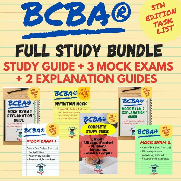 BCBA Exam Full Study Package | 3 Mock Exams | Explanation Guides | Study Guide | Definition Mock | BCBA Exam Prep | 5th Edition Task List