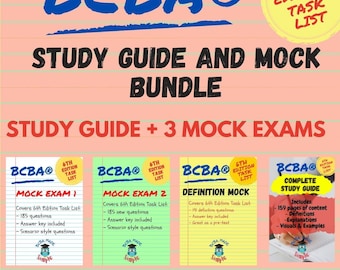 BCBA Study Guide and Mock Exams | 3 Mock Exams |  Study Guide | Definition Mock | BCBA Exam Prep | 6th Edition Task List | bcba test prep