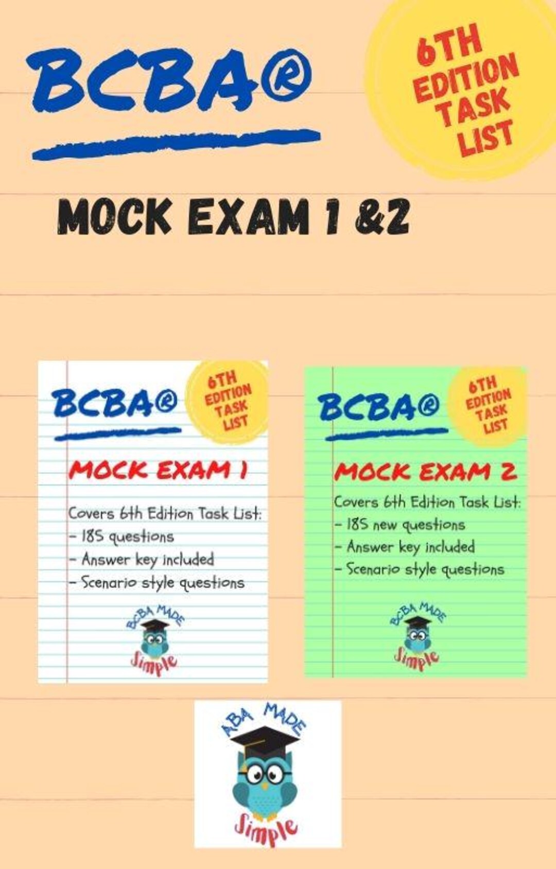 6th Edition Task List BCBA Mock Exam 1 and 2 | 185 Questions Each ...