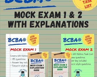 6th Edition Task List BCBA Mock Exam 1 & 2 | 185 Questions Each | Explanation Guides | Board Certified Behavior Analyst | BCBA Exam Prep