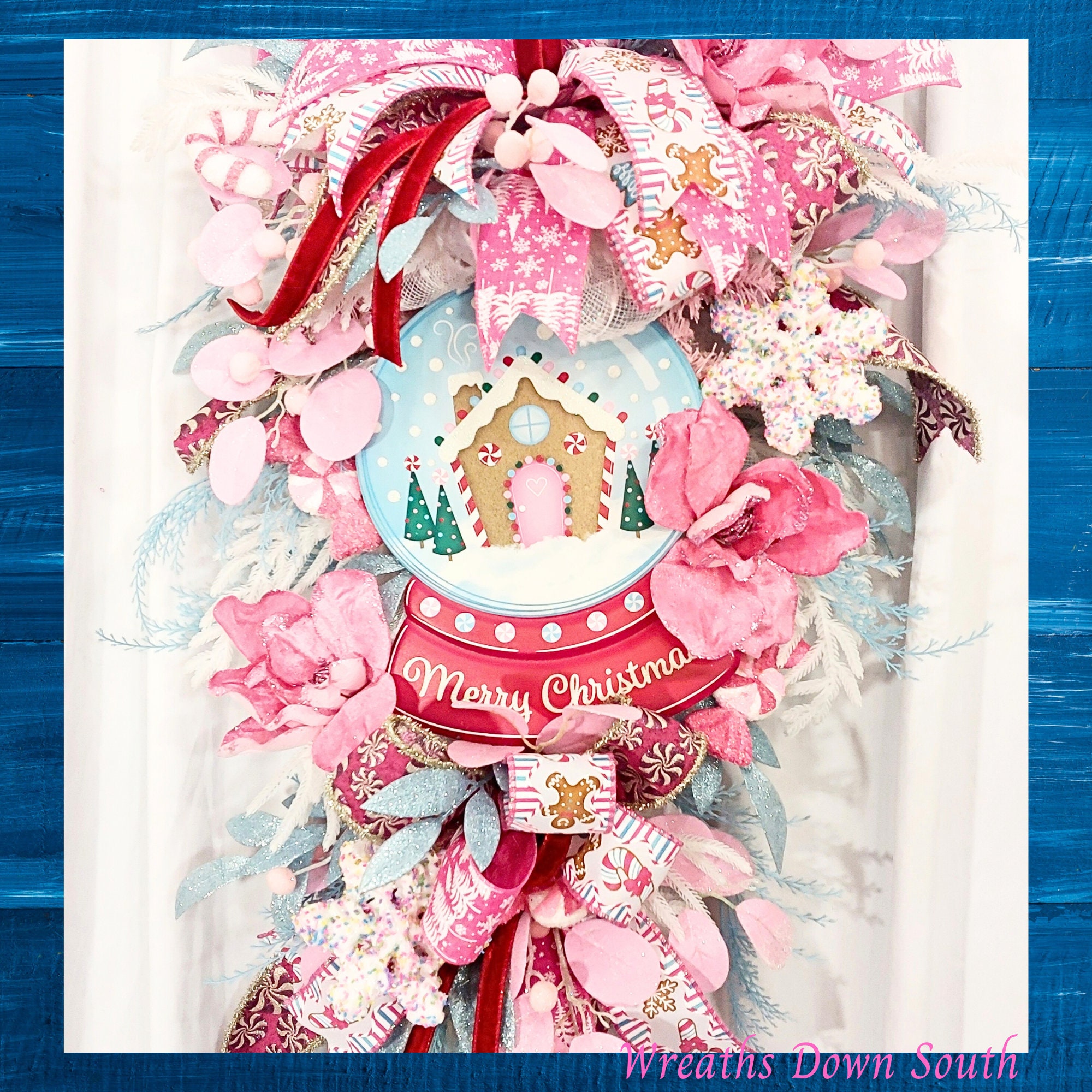 Pink Candyland Pastel Gingerbread House Front Door Holiday Christmas ...