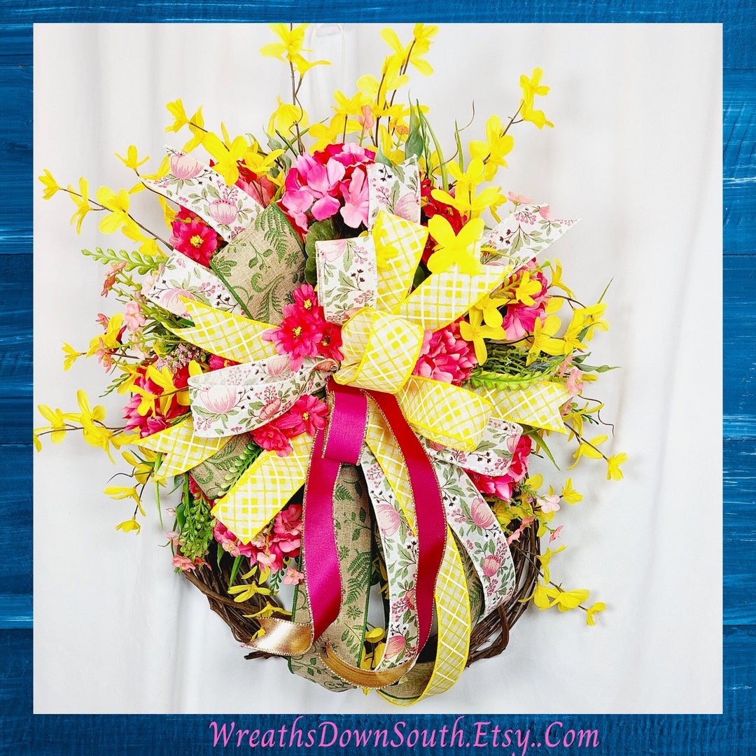 Springtime Blossoms and Blooms Silk Flowers Floral Grapevine Wreath