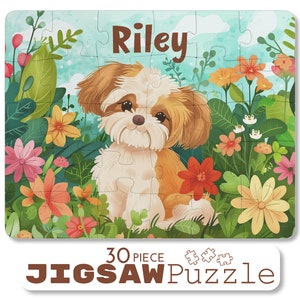 Child's Dog Jigsaw Puzzle, Cute Fluffy Puppy Jigsaw Puzzle For Toddler, Kids Custom Name Puzzle, Custom Child Puzzle, First Jigsaw Puzzle