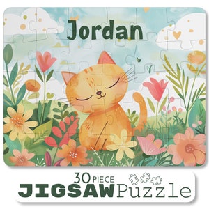 Child's Cat Jigsaw Puzzle, Cute Orange Kitten Jigsaw Puzzle For Toddler, Kids Custom Name Puzzle, Custom Child Puzzle, First Jigsaw Puzzle