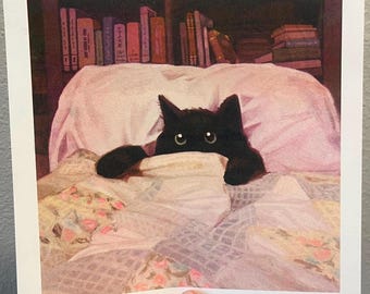 Cat in a Blanket Risograph print- Wall decoration, Art