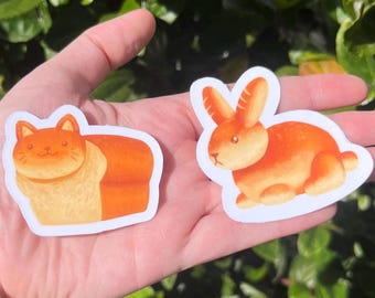 Cat Loaf Bun Bun Stickers: Bread-Themed Animal Decals, Laptop Decal, Water Bottle Label