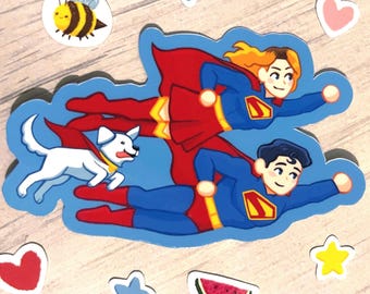 Handmade Supergirl Superman and Krypto Vinyl Sticker