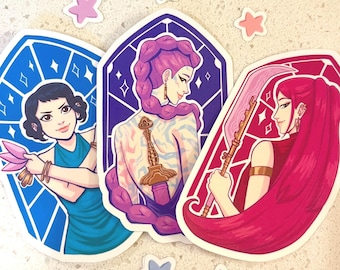 K-pop Demon Hunters Stickers— Water bottle sticker, laptop sticker, vinyl, Rumi, Mira, Zoey