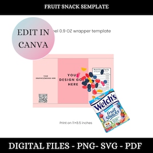 Personalized Fruit Snacks Wrapper, printable template, birthday party favor, custom wrapper, party decoration, editable template