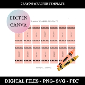 Crayon Wrapper Template, Blank Editable Canva Template, Crayon Wrapper template instant download, Blank Crayon Wrapper template
