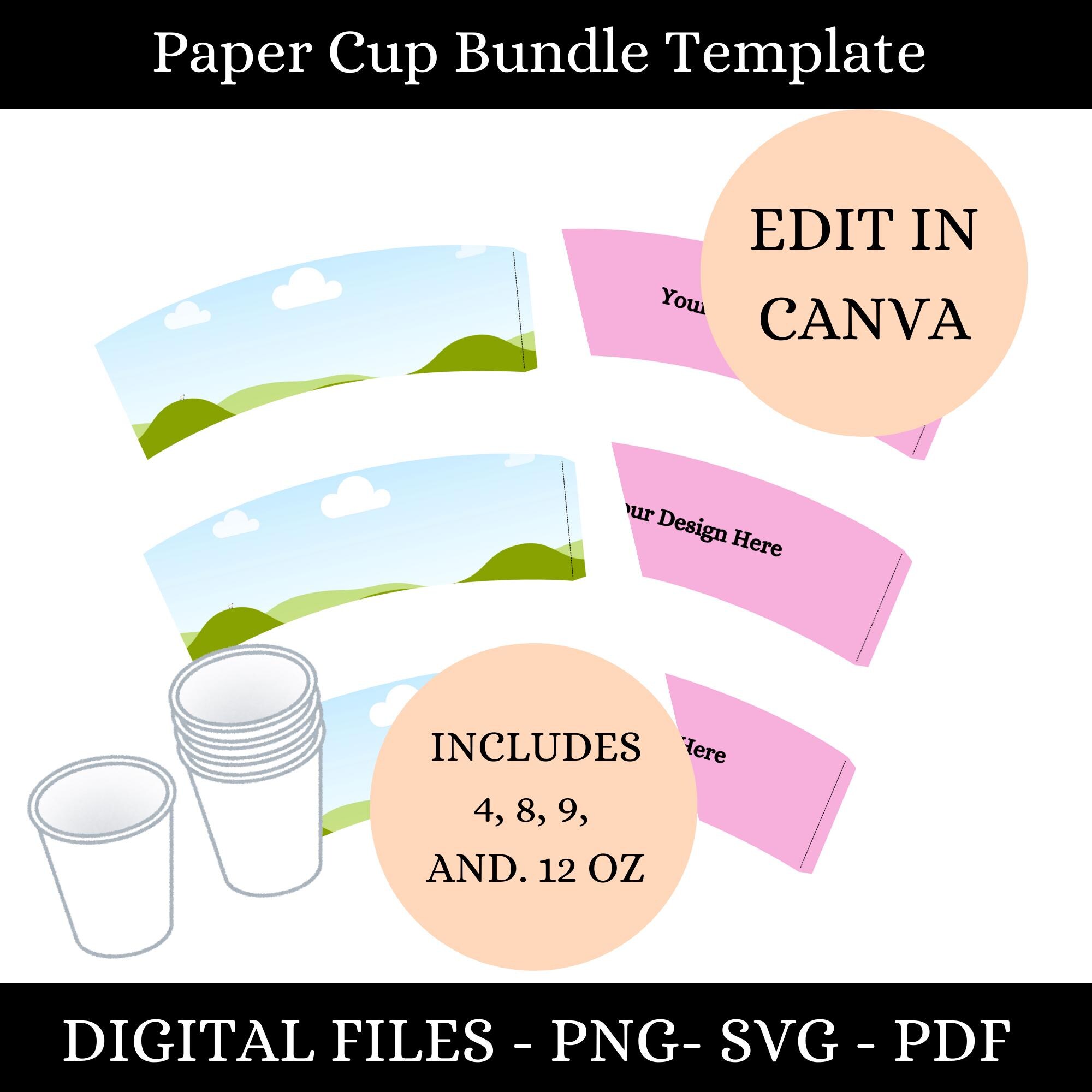Paper Cup Wrapper Template Bundle, 4 Sizes Paper Cup Wrapper SVG, Paper ...