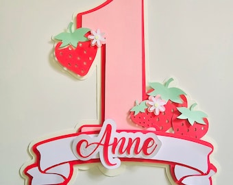 Wooden Strawberry Cake Topper – Sweet One First Birthday Decoration For Smash Cakes, Photo Props, Berry Theme Parties
