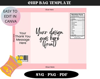 Chip Bag Template, Blank Chip Bag, Chip Bag Template Canva Editable, Chip Bag Label, Party chip bag, Chip Bag Editable