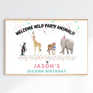 Editable Zoo Safari Welcome Jungle Sign, Party Animals Sign, Birthday Animals Boy Template, and Zoo Safari Welcome Sign