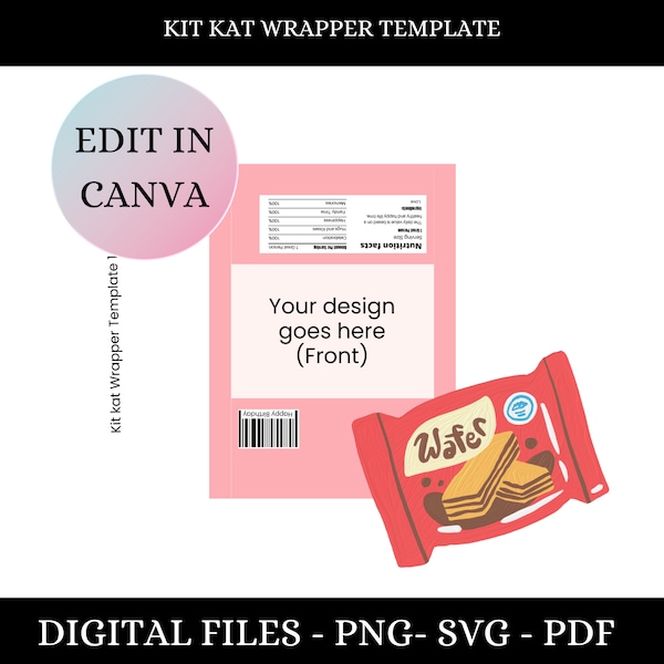 Kit Kat Bar wrapper template, Blank Editable Canva Template, Kit Kar Bar template instant download, Blank Kit Kat bar wrapper template