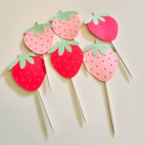 Strawberry Cupcake Topper, Berry First Birthday, Food Picks