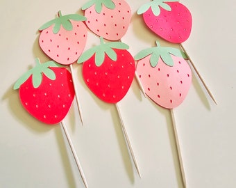 Strawberry Cupcake Topper, Berry First Birthday, Food Picks
