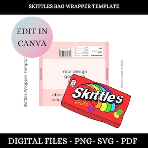Personalized Skittles Wrapper, printable template, birthday party favor, custom wrapper, party decoration, editable template