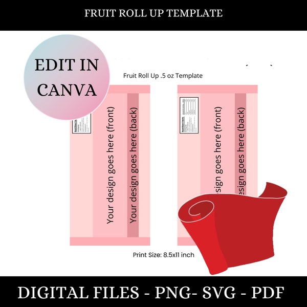 Fruit Roll Up Template Svg, Fruit Roll Up Treats, DIY Fruit Roll Up Template, blank template, Party template, party favor