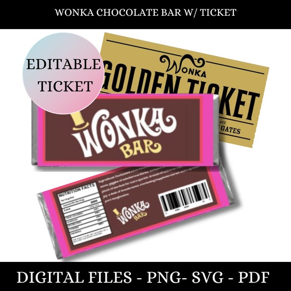 Willy Wonka Chocolate Bar Label - Printable PDF for Hershey's 1.55oz Bars - DIY Wrapper for Halloween, Birthdays & More!