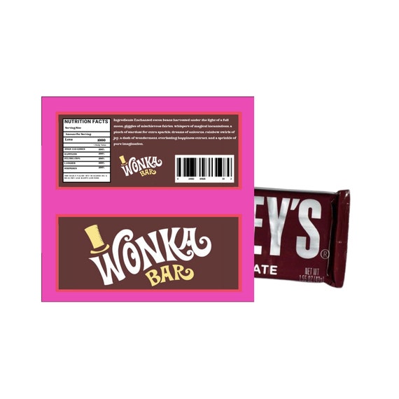 Willy Wonka Chocolate Bar Label - Printable PDF for Hershey's 1.55oz Bars - DIY Wrapper for Halloween, Birthdays & More!