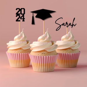 Klasse van 2024, Afstudeercupcake-toppers, Afstudeerdecoraties en Afstudeerfeestdecoraties (12, 24 en 36 stuks)