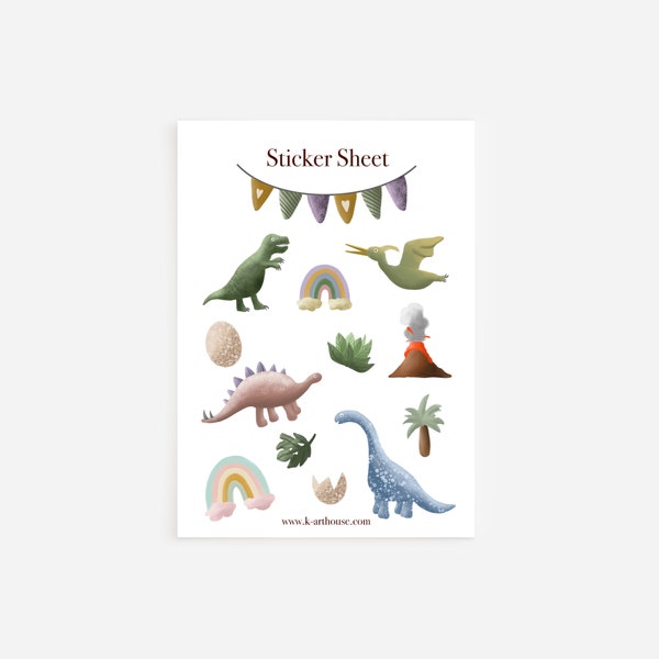 Sticker Sheet mit Dinos für Bullet Journal/ Planner