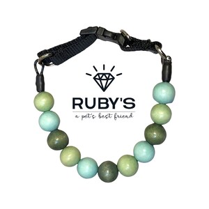Calm Seas  Beaded Dog Collar - more than a pearl necklace, Ruby&#39;s durable, bright & unique collar is made for walking!
