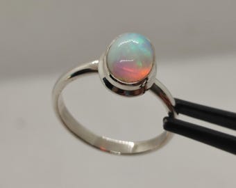 White Opal Silver Ring | Oval Opal Cabochon in Sterling Silver | Handmade Minimal Gemstone Ring | Handmade Silver Ring | Gift for her