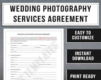 Wedding Photography Services AgreementTemplate | WeddingPhotographer Questionnaire | Instant Download