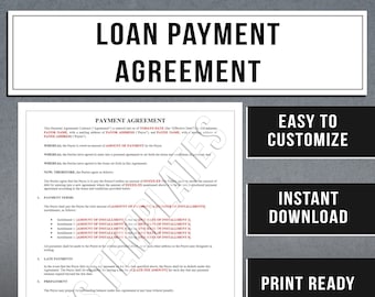Payment Terms Template | Loan Agreement Template Form | Instant Download
