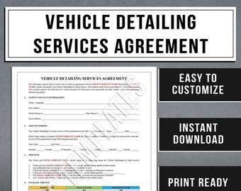 Vehicle Detailing Services Agreement Template | Auto Detailing Services Contract | Instant Download