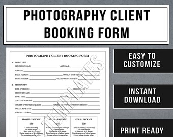 Photography Client Booking Form Contract Template | Photography Business Agreement | Instant Download