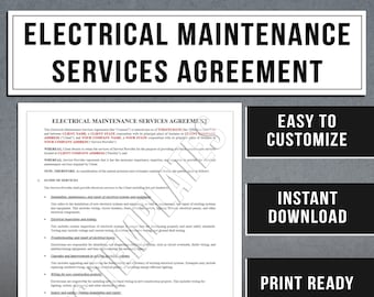 Electrical Maintenance Services Agreement Template | Electrical Service Contract | Instant Download