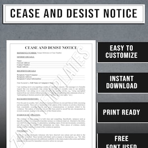 Modelo de aviso de carta de cessação e desistência | Notificação formal de cessação e desistência | Download instantâneo